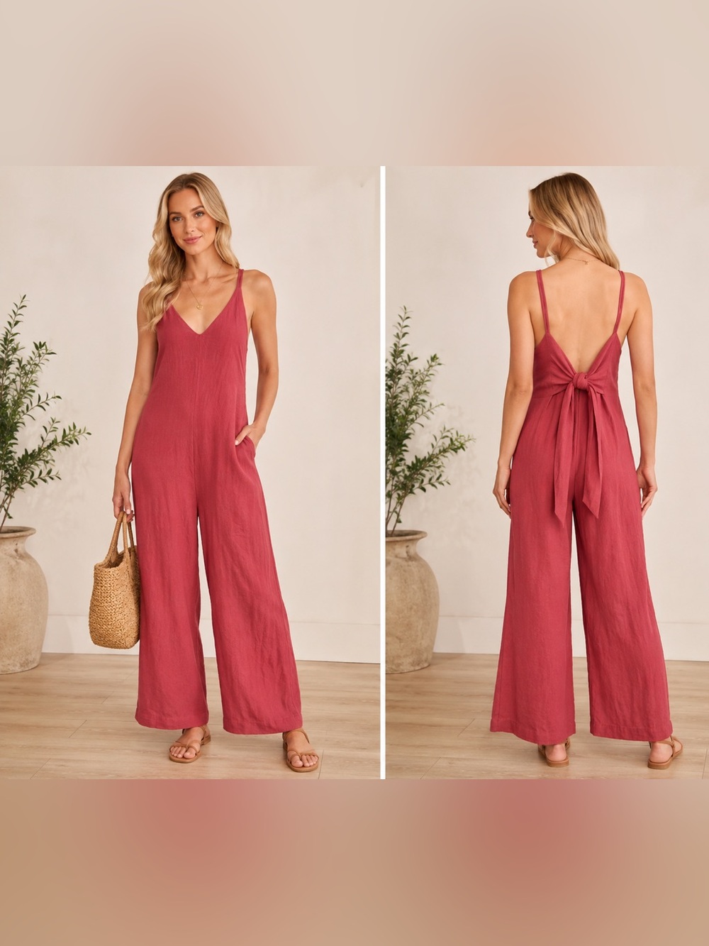 Lulus Terra Cotta Cropped Wide Leg Jumpsuit NWT Size Large - Picture 7 of 7